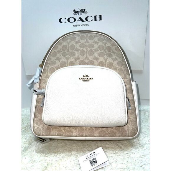 ??NWT! Coach Court Backpack in Signature Canvas Sand/Chalk CZ176 Msrp:$450.00